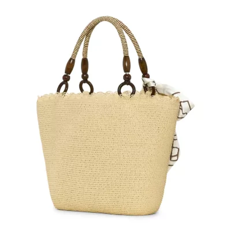 London Fog Straw With Wide Braided Tote Bag