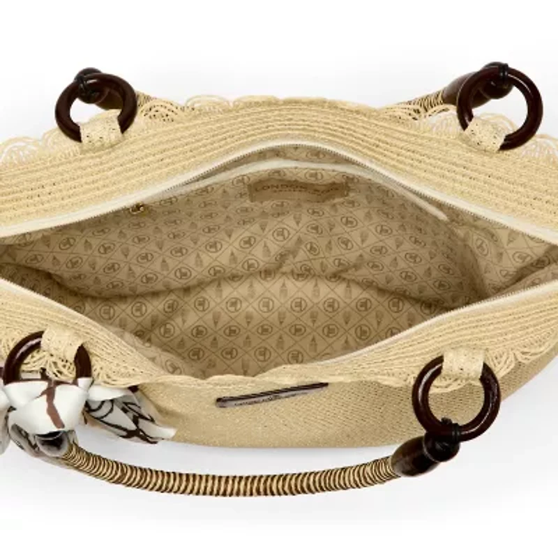 London Fog Straw With Wide Braided Tote Bag