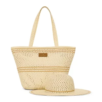 London Fog Woven Straw With Hat Set Tote Bag