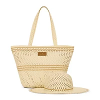 London Fog Woven Straw With Hat Set Tote Bag