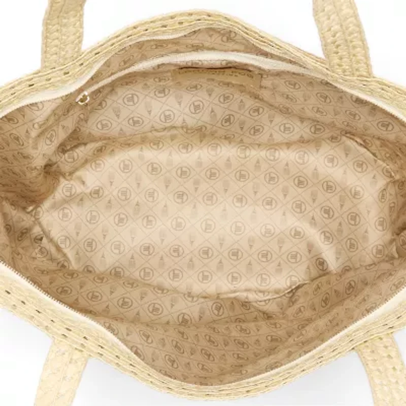 London Fog Woven Straw With Hat Set Tote Bag