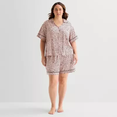 Ambrielle Womens Short Sleeve 2-pc. Plus Pajama Set