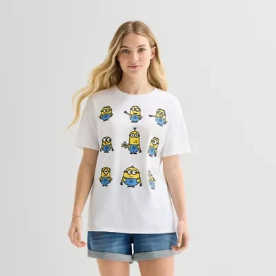 Minions Grid Boyfriend Tee Womens Juniors Crew Neck Short Sleeve Loose Fit Graphic T-Shirt