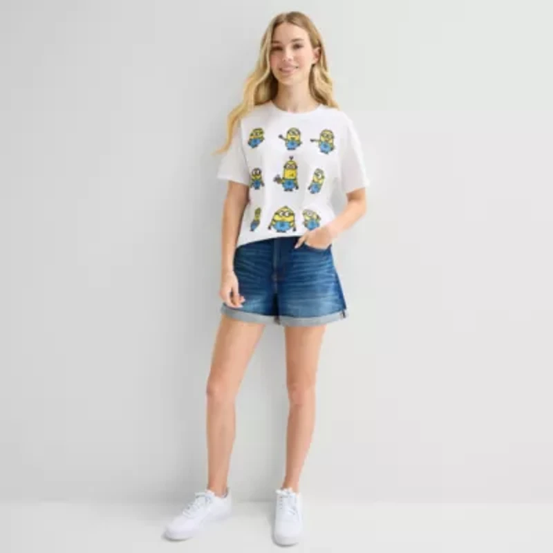 Minions Grid Boyfriend Tee Womens Juniors Crew Neck Short Sleeve Loose Fit Graphic T-Shirt