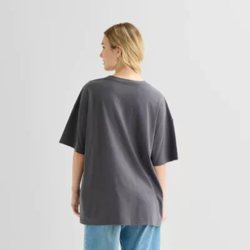 Record Player Tee Womens Juniors Crew Neck Short Sleeve Loose Fit Graphic T-Shirt