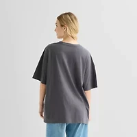 Record Player Tee Womens Juniors Crew Neck Short Sleeve Loose Fit Graphic T-Shirt
