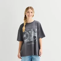 Record Player Tee Womens Juniors Crew Neck Short Sleeve Loose Fit Graphic T-Shirt