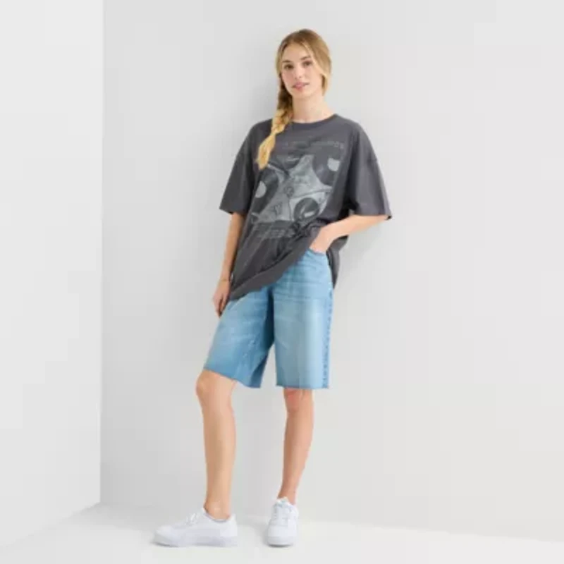 Record Player Tee Womens Juniors Crew Neck Short Sleeve Loose Fit Graphic T-Shirt