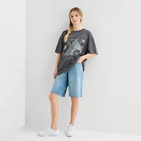 Record Player Tee Womens Juniors Crew Neck Short Sleeve Loose Fit Graphic T-Shirt