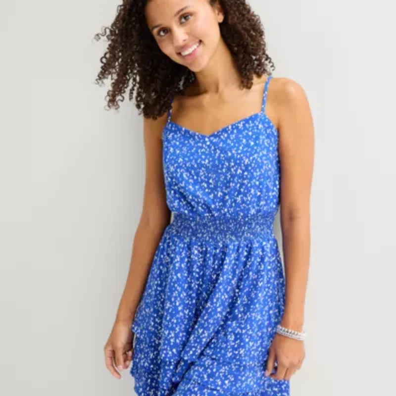 Emerald Sundae Womens Juniors V Neck Sleeveless Fit + Flare Dress