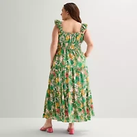 Melonie T Womens Plus Square Neck Sleeveless Floral Fit + Flare Dress