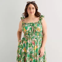 Melonie T Womens Plus Square Neck Sleeveless Floral Fit + Flare Dress