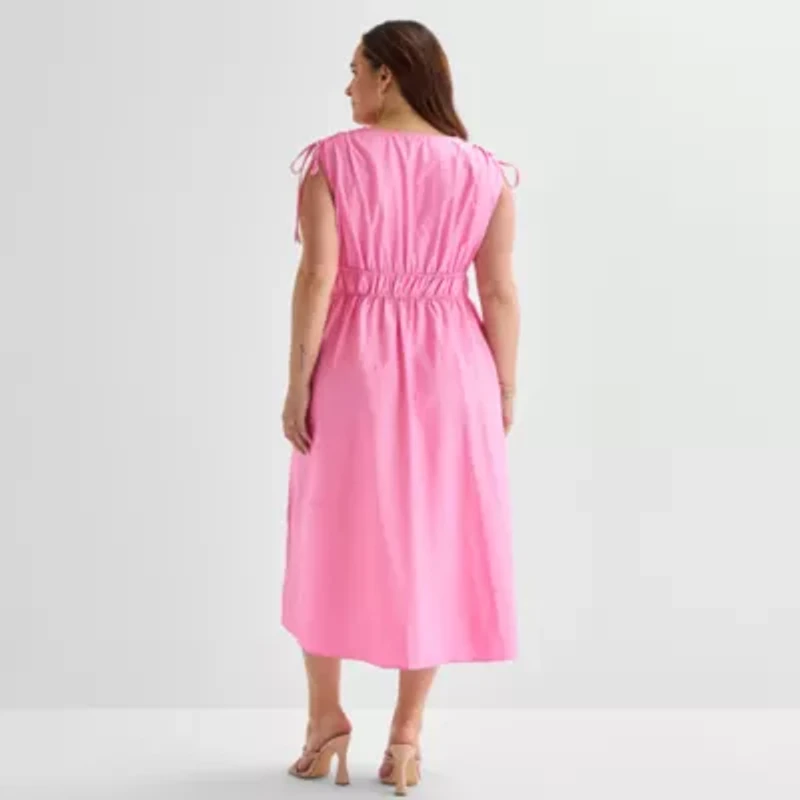 Melonie T Womens Plus Sleeveless Midi Fit + Flare Dress