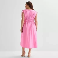 Melonie T Womens Plus Sleeveless Midi Fit + Flare Dress