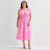 Melonie T Womens Plus Sleeveless Midi Fit + Flare Dress