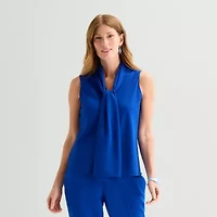 Black Label by Evan-Picone Womens Split Tie Neck Sleeveless Blouse