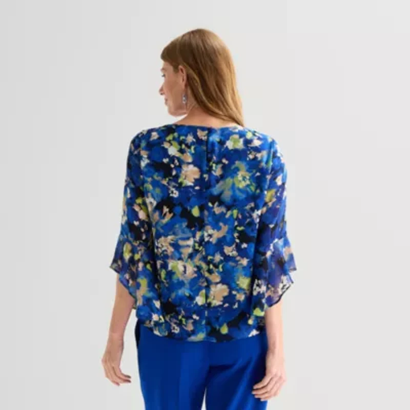 Black Label by Evan-Picone Womens Round Neck 3/4 Sleeve Blouse