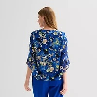 Black Label by Evan-Picone Womens Round Neck 3/4 Sleeve Blouse