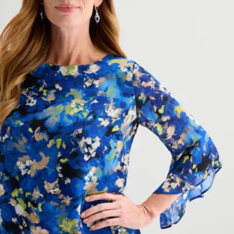 Black Label by Evan-Picone Womens Round Neck 3/4 Sleeve Blouse