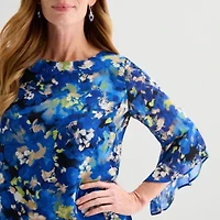 Black Label by Evan-Picone Womens Round Neck 3/4 Sleeve Blouse