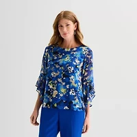 Black Label by Evan-Picone Womens Round Neck 3/4 Sleeve Blouse