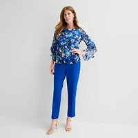 Black Label by Evan-Picone Womens Round Neck 3/4 Sleeve Blouse