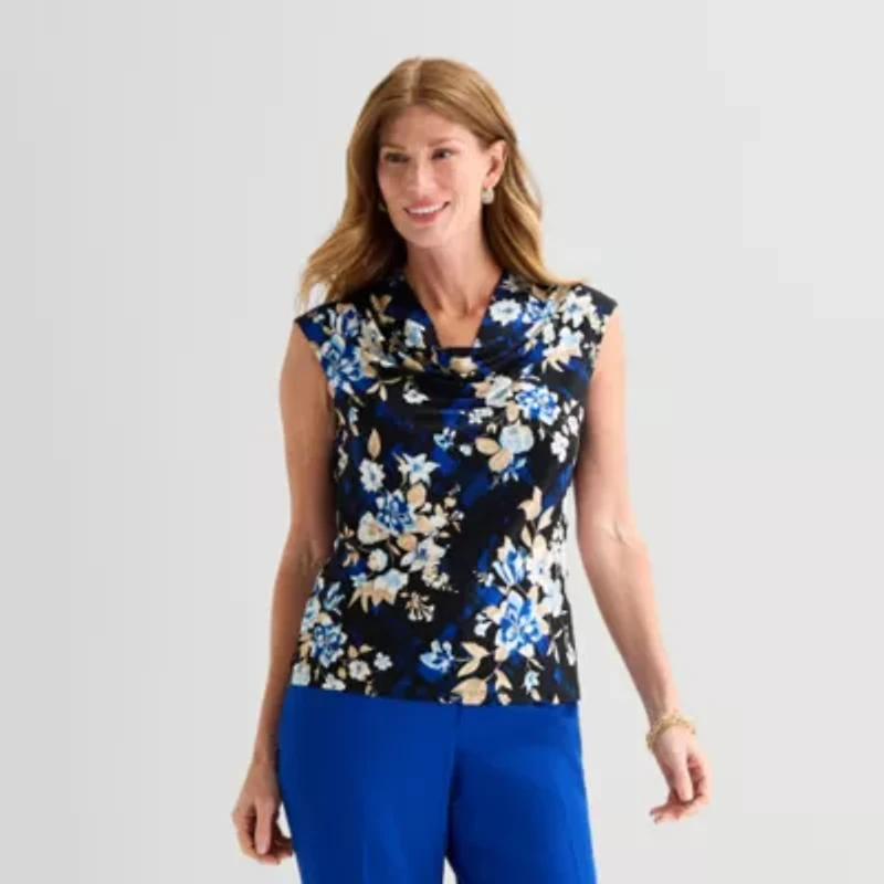 Black Label by Evan-Picone Womens Cowl Neck Sleeveless Blouse
