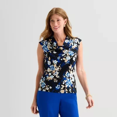 Black Label by Evan-Picone Womens Cowl Neck Sleeveless Blouse