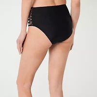 Decree Womens Solid Black Strappy Swimsuit Bottom Juniors