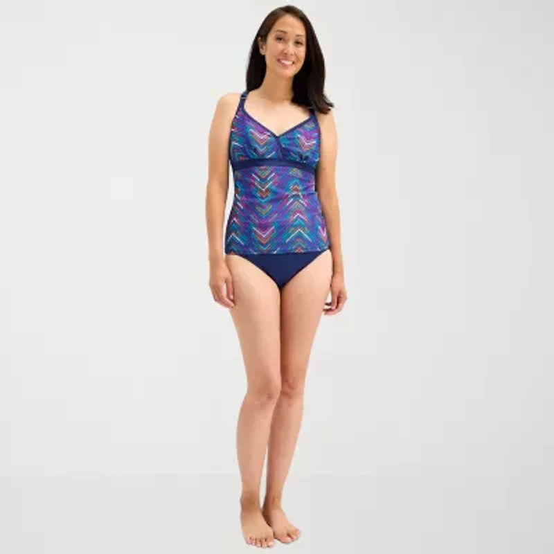 Free Country Womens Stretch Fabric Chevron Tankini Swimsuit Top