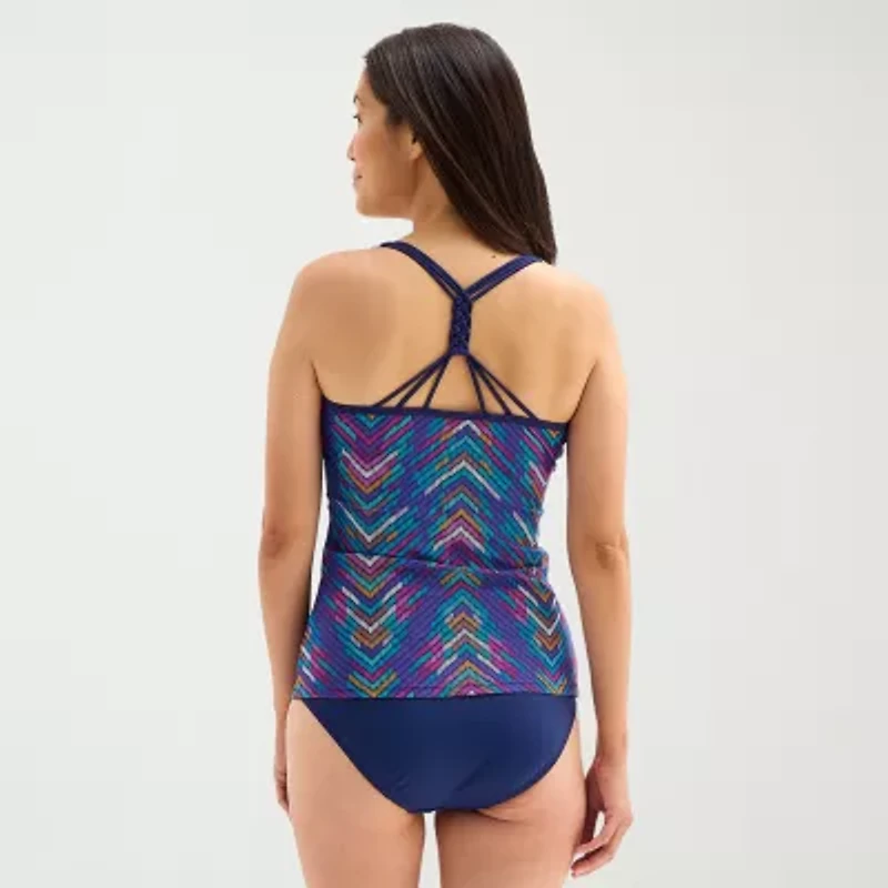 Free Country Womens Stretch Fabric Chevron Tankini Swimsuit Top