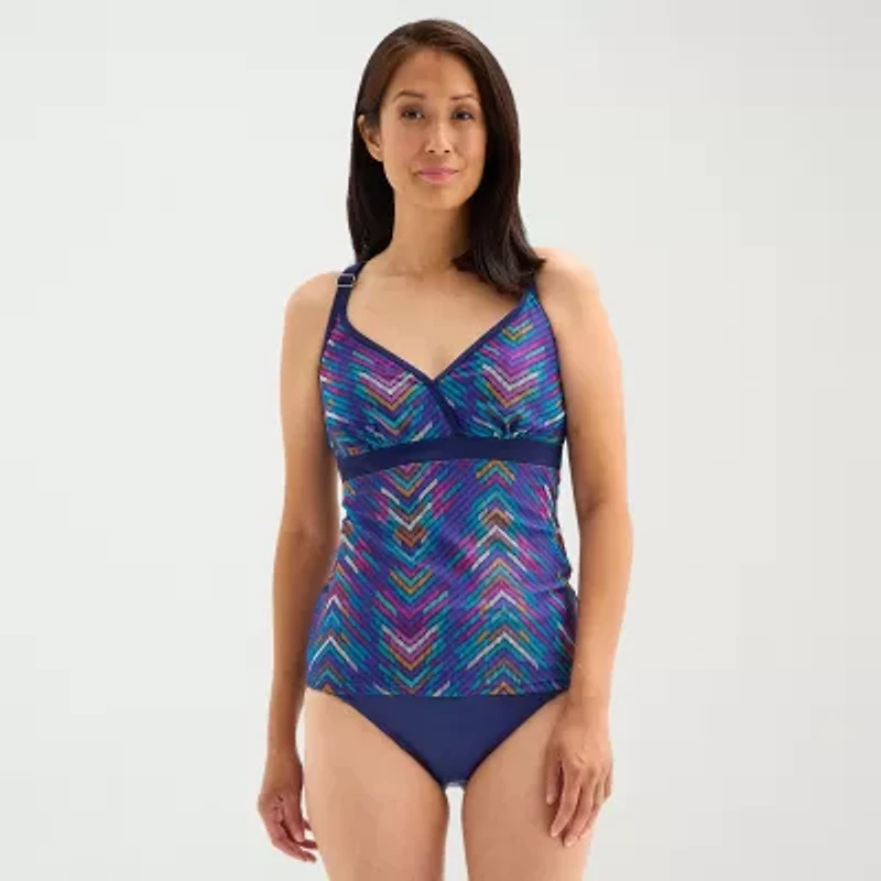 Free Country Womens Stretch Fabric Chevron Tankini Swimsuit Top