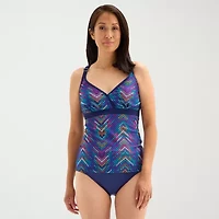 Free Country Womens Stretch Fabric Chevron Tankini Swimsuit Top