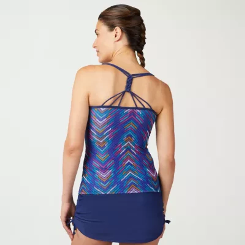 Free Country Womens Stretch Fabric Chevron Tankini Swimsuit Top