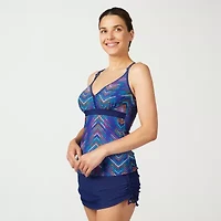Free Country Womens Stretch Fabric Chevron Tankini Swimsuit Top