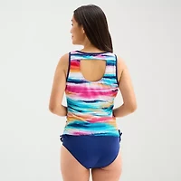 Free Country Womens Built Bra Shirred Stretch Fabric Striped Tankini Swimsuit Top