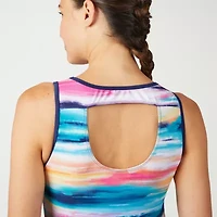 Free Country Womens Built Bra Shirred Stretch Fabric Striped Tankini Swimsuit Top