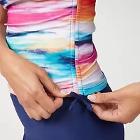 Free Country Womens Built Bra Shirred Stretch Fabric Striped Tankini Swimsuit Top