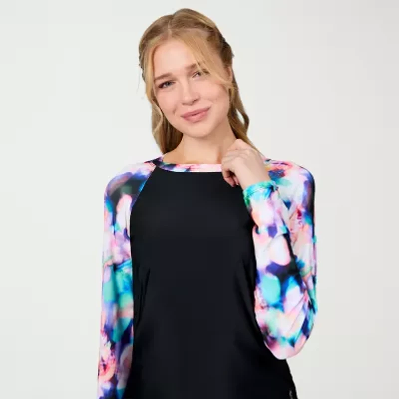 Free Country Womens Abstract Long Sleeve Swim Shirt