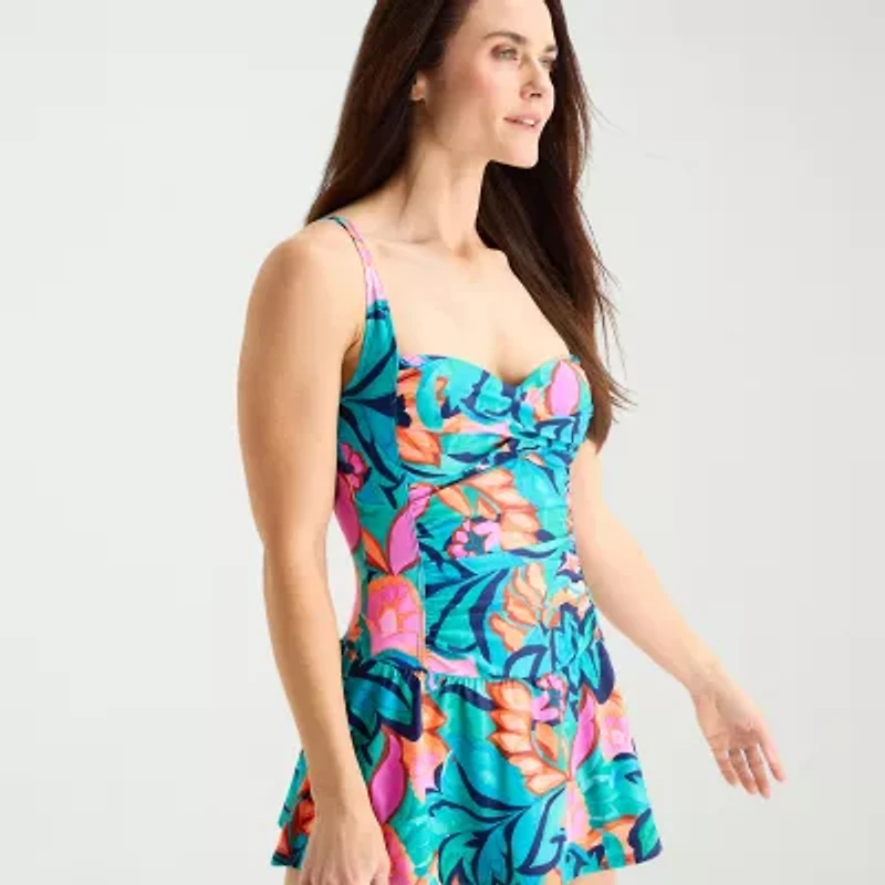 Liz Claiborne Womens Tropical Floral Swim Dress