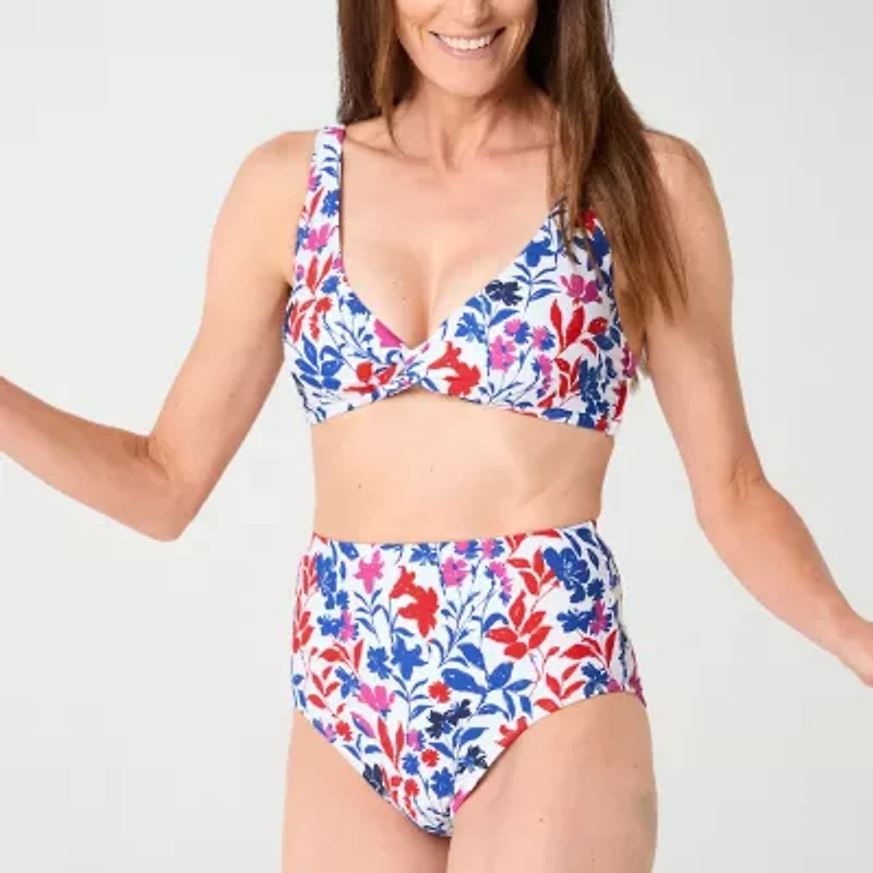 Liz Claiborne Comfort Waistband Floral Brief Bikini Swimsuit Bottom