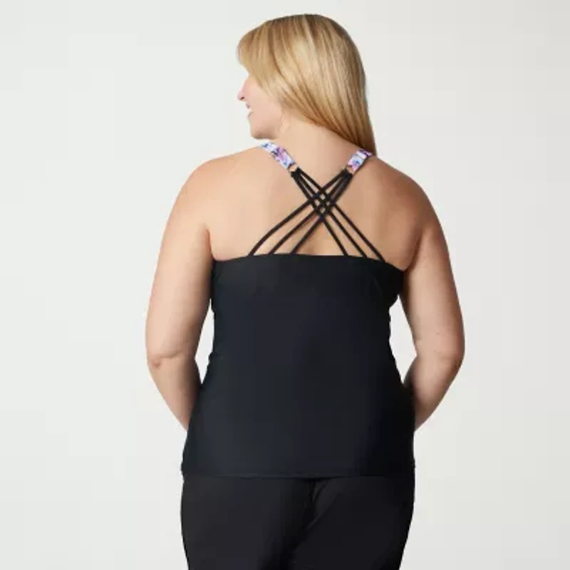 Free Country Womens Built Bra Shirred Stretch Fabric Plus Tankini Swimsuit Top