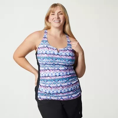 Free Country Womens Built Bra Shirred Stretch Fabric Plus Tankini Swimsuit Top