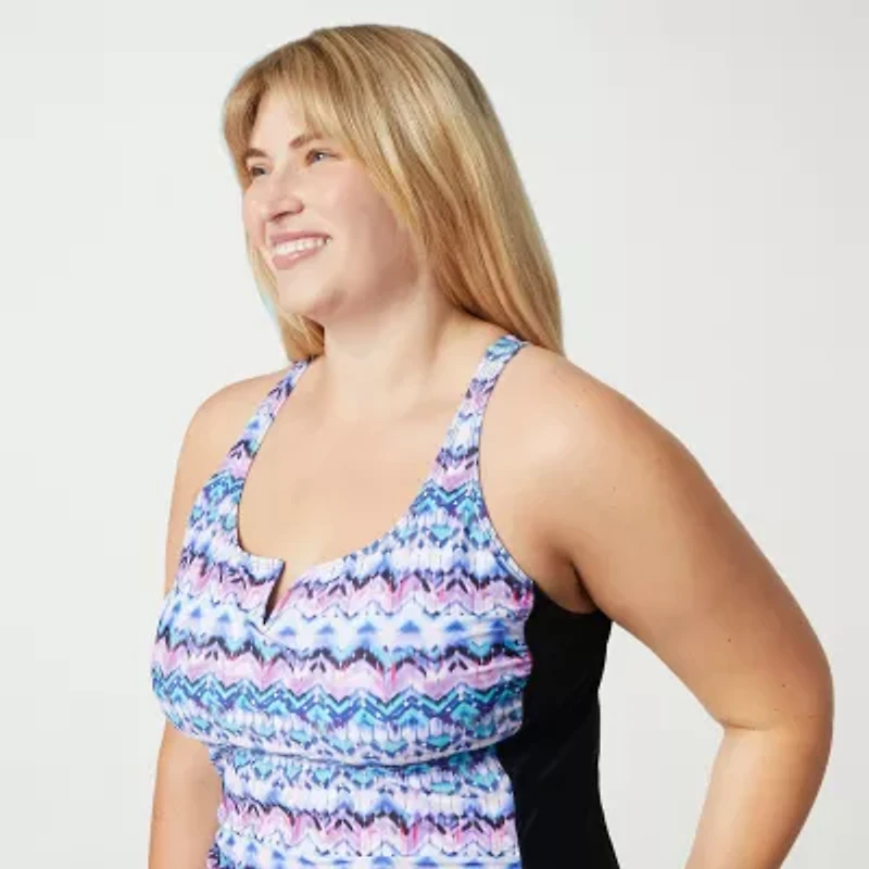 Free Country Womens Built Bra Shirred Stretch Fabric Plus Tankini Swimsuit Top