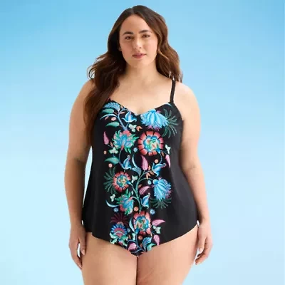 Trimshaper Womens Floral Plus Tankini Swimsuit Top