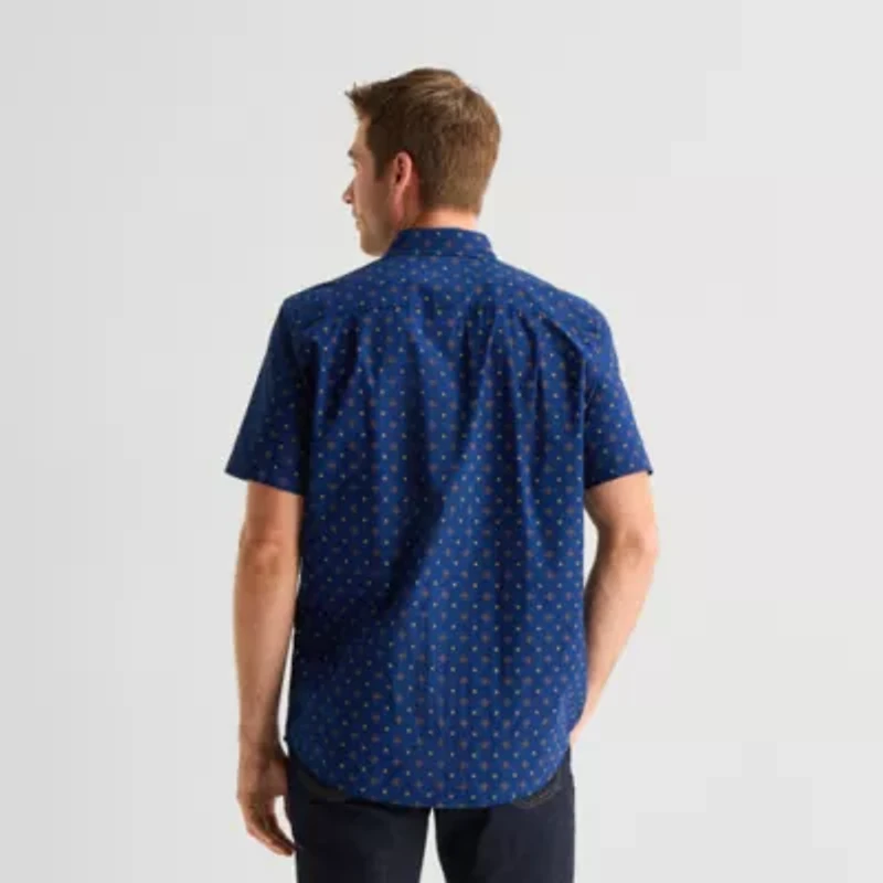St. John's Bay Stretch Poplin Mens Short Sleeve Classic Fit Button-Down Shirt