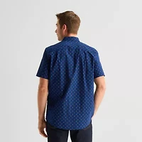 St. John's Bay Stretch Poplin Mens Short Sleeve Classic Fit Button-Down Shirt