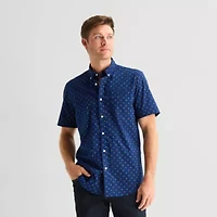 St. John's Bay Stretch Poplin Mens Short Sleeve Classic Fit Button-Down Shirt