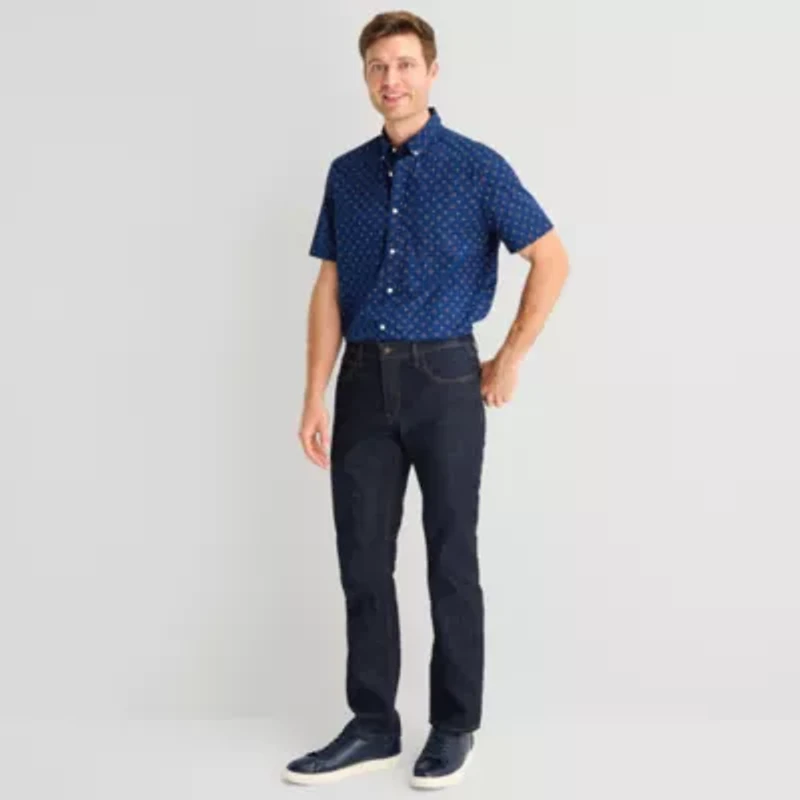 St. John's Bay Stretch Poplin Mens Short Sleeve Classic Fit Button-Down Shirt