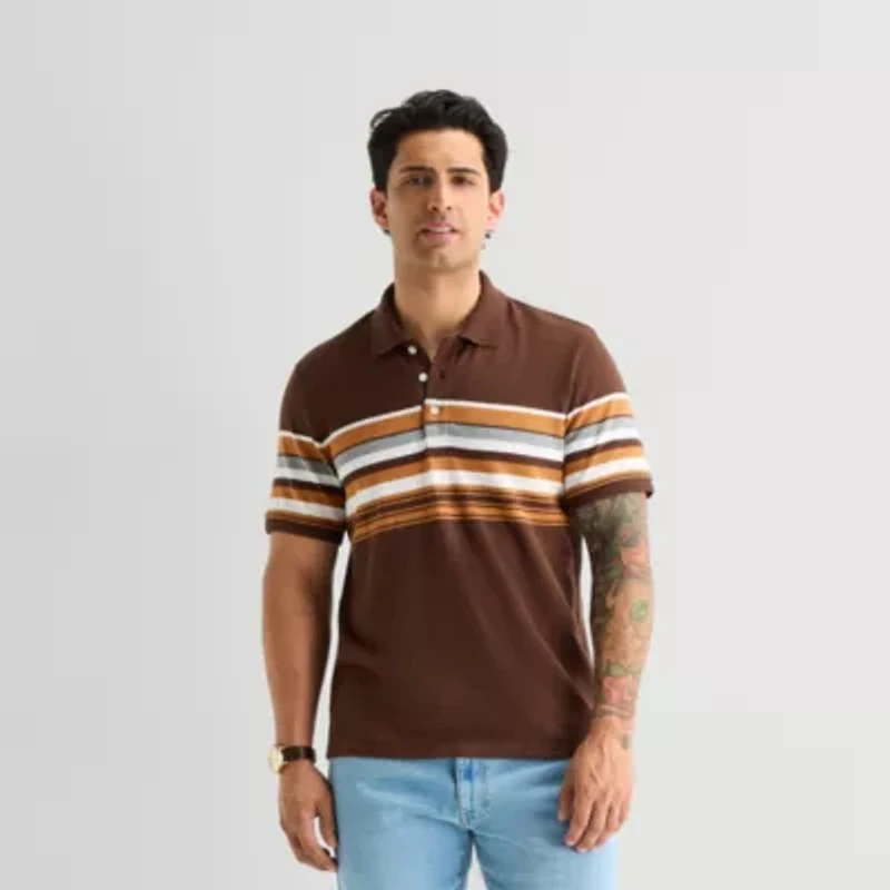 mutual weave Mens Relaxed Fit Short Sleeve Polo Shirt
